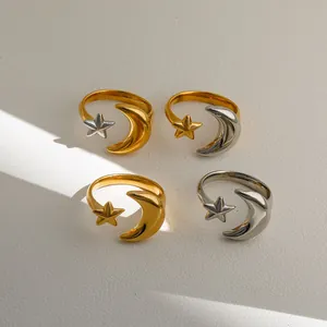 Bagues réglables lune soleil étoile en or et argent avec finition polie miroir