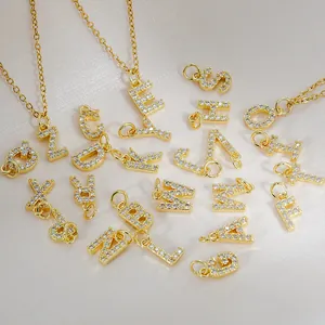 Gold plated initial necklace set with micro paved cubic zirconia letter pendants
