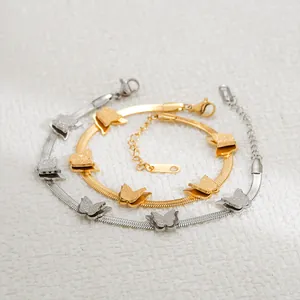 Elegant gold and silver titanium steel butterfly snake bone chain bracelets for women