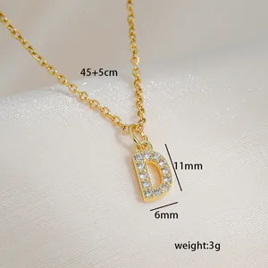 Detailed size view of a gold square pendant with zircon initial D and O-chain dimensions