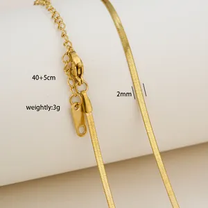Detail of 2mm gold herringbone chain showing lobster clasp and 40+5cm length specs