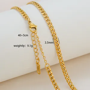 Macro shot of 18K gold plated 3.5mm Cuban chain with lobster clasp and extension