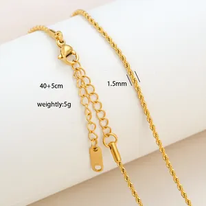 Macro detail of 18K gold plated 1.5mm rope chain with lobster clasp and extension