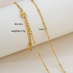 Detailed view of 18K gold plated stainless steel box chain with size and weight specs