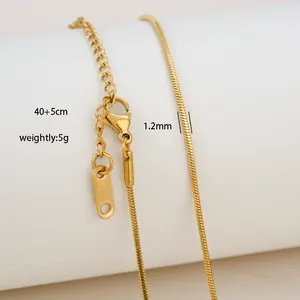 Macro view of 18K gold plated stainless steel snake chain with 1.2mm width and lobster clasp