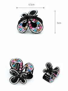 Détails de la pince à cheveux papillon avec strass, largeur 6,5 cm et prise multi-dents