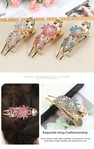 Close-up of durable floral rhinestone hair clips with secure non-drop setting