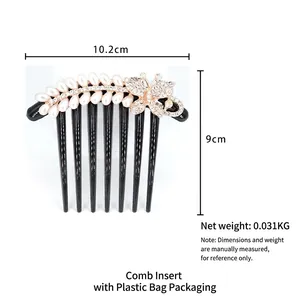 Elegant butterfly hair comb with pearls and rhinestones measuring 10.2cm by 9cm