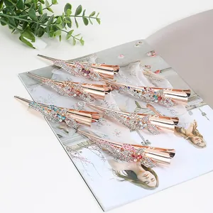 Elegant rhinestone flower hair clip set with sparkling crystals in five vibrant colors