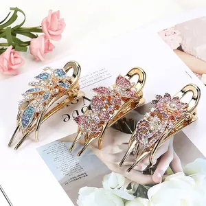 Korean Butterfly Floral Rhinestone Hair Claw Clips Elegant Alloy Hairpins Duckbill Clips For Women Daily Hair Accessories Jewelry
