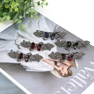 Retro butterfly hair clips with grey rhinestones and colored crystals set of 5 pieces