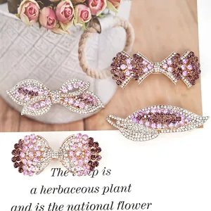 Elegante Legierung Strass Blumen Schleife Haarspange Für Damen Feder Barrette Koreanischer Stil Hochzeit Party Kopfschmuck Zubehör