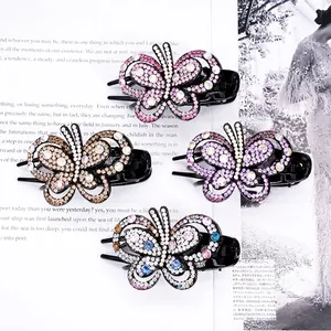 Pince à Cheveux Papillon Élégante pour Femmes Barrette en Acrylique Strass Brillant Clip Bec de Canard Accessoires Cheveux