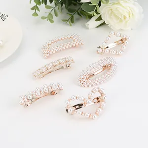 Korean Trendy Imitation Pearl Hair Clips For Women Alloy Rhinestone Floral Bow Heart Spring Clips Elegant Wedding Party Hairpins Jewelry