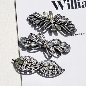 Luxury Alloy Rhinestone Bowknot Hair Clip Vintage Flower Leaf Barrette For Women Elegant Wedding Banquet Hair Accessories