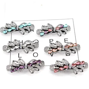 Elegant hollow butterfly bow hair clips with rhinestones in six various colors