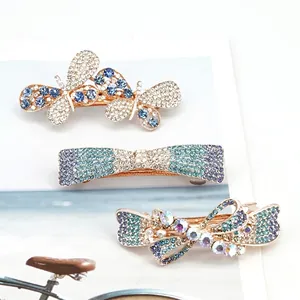 Elegant Alloy Rhinestone Butterfly Bow Hair Clip For Women Korean Style Hairpin Spring Clip Daily Party Hair Accessories