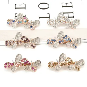 Elegant butterfly hair clips with crystals in six colors and gold alloy base