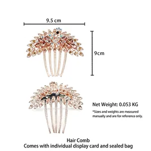 Vintage peacock hair comb with rhinestones and rose gold plating 9.5cm length