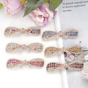 Korean Style Rhinestone Bowknot Butterfly Hair Clip Elegant Alloy Spring Clip Hair Accessory For Women Party Wedding Hair Decor