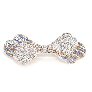 Elegant butterfly rhinestone hair clip with blue and white crystals in rose gold finish