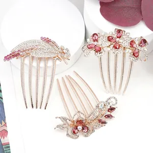 Vintage Alloy Crystal Flower Hair Comb Elegant Rhinestone Hair Accessories For Wedding Party Women Banquet Headwear Jewelry