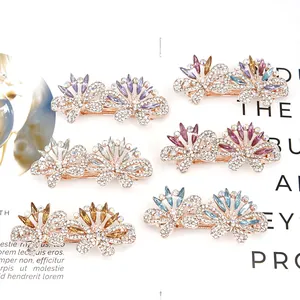 Elegant set of six crystal butterfly hair clips in Morandi colors with alloy base