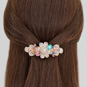 Barrette à cheveux hortensia avec cristaux colorés sur base en or rose élégante