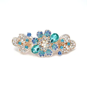 Barrette à cheveux hortensia élégante avec cristaux colorés et strass dorés brillants