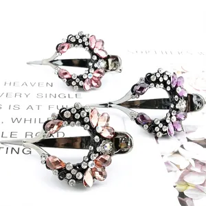 Vintage Rhinestone Heart Hair Claw Clip Acrylic Flower Hair Accessory Elegant Large Hairpin For Women Daily Party Jewelry