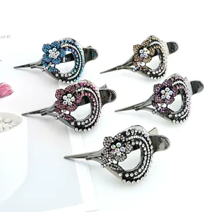 Vintage Rhinestone Flower Hair Claw Clip For Women Elegant Alloy Crystal Round Ring Hairclip Fashion Party Hair Accessories