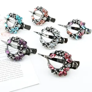 Set of six elegant heart crystal hair clips with vine patterns in assorted gemstone colors