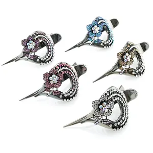 Sparkling crystal flower hair clips set in five colors on a polished black alloy base