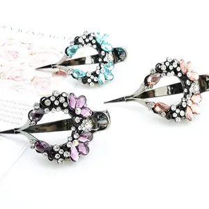 Vintage floral crystal hair clips set with colorful rhinestones in three elegant colors