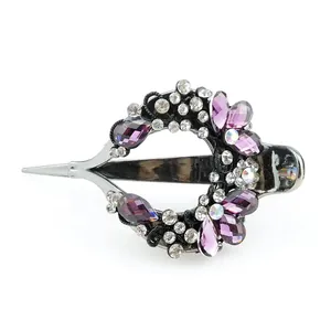 Vintage floral vine hair clip with purple crystal drops and white rhinestones