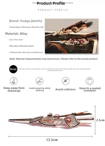 Macro view of 13.5cm rose gold floral hair clip with crystals and resin details