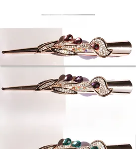 Detailed macro view of crystal rhinestones on rose gold flower beak hair clips for women