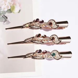 Vintage Rhinestone Flower Hair Clip Elegant Morning Glory Duckbill Clip Rose Gold Alloy Leaf Hairpin Party Women Jewelry