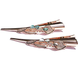 Elegant morning glory hair clip set with sparkling crystals and rose gold finish