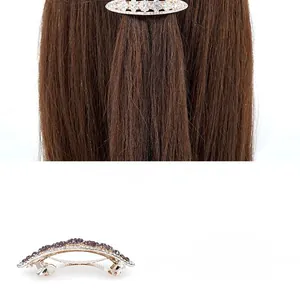 Close-up of sparkling crystal spring hair clip with elegant rhinestone inlay details