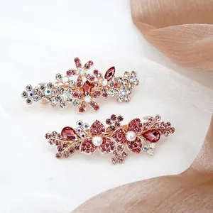 Pince à Cheveux Élégante en Strass de Fleur pour Femmes Alliage Künstliche Perle Ressort Mariage Mariée Coiffe Bijoux de Cheveux Mode