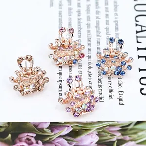 Mini Crown Hair Claw Clip Sparkling Rhinestone Small Alloy Hairpins For Kids Girls Princess Hair Styling Accessories