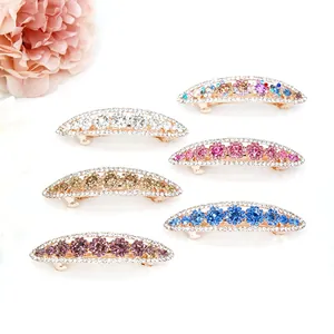 Set of 6 small spring hair clips with sparkling crystals and colorful rhinestones