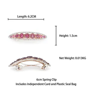 Floral crystal spring hair clip set in pink and purple with 6.2cm metal base