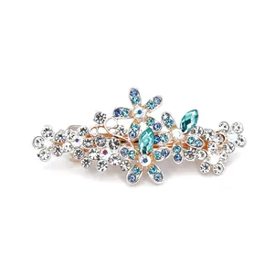 Barrette à cheveux élégante avec cristaux bleus et fleurs perlées pour coiffures mariée