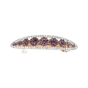Elegant purple crystal spring hair clip with rose gold plating and floral diamond design