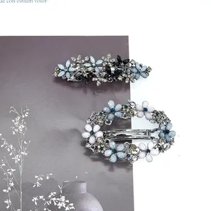 Pinces à Cheveux Fleurs en Strass de Luxe Vintage pour Femmes Élégantes Pinces à Ressort en Alliage Floral Accessoires de Cheveux Pailletés pour Fête Quotidienne