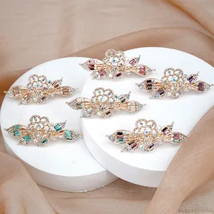 Elegant floral crystal hair clips set with rhinestones and colorful gemstones in 6 colors
