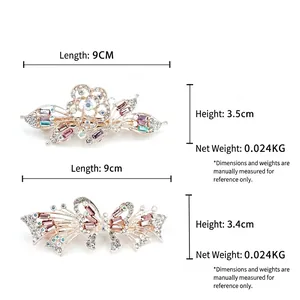 Sparkling crystal flower and bow spring hair clips set in elegant rose gold finish