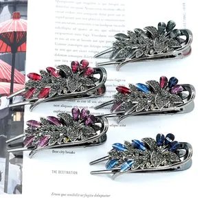 Gunmetal bloem haarclips met fonkelende kristallen in vijf elegante kleuren voor dames